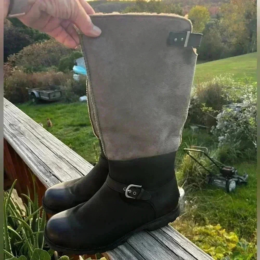 UGG Daleane‎ Boots In Black & Charcoal Gray Womens Size 10 Leather/Shearling